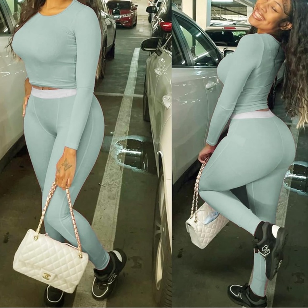 Mint Green Ribbed Pants & Top Set - Picture 2 of 6